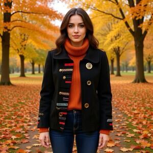 Vintage Women S Black 100%Wool Jacket Preppy Old Money Dark Goth Button Front